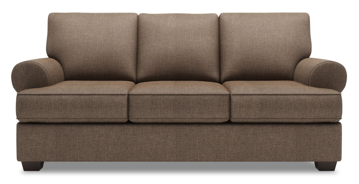 Made in Canada Customizable Sofa Lab Roll 86" Linen-Look Fabric Sofa with Rolled Arms - Luna Praline Brown | Sofa Roll de Sofa Lab de 86 po fabriqué au Canada en tissu d’apparence lin avec accoudoirs enroulés - brun Luna Praline | RO102591