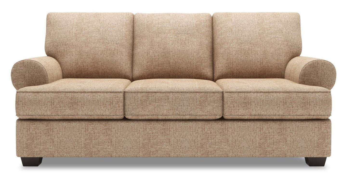 Made in Canada Customizable Sofa Lab Roll 86" Chenille Fabric Sofa with Rolled Arms - Luxury Taupe | Sofa Roll de Sofa Lab de 86 po fabriqué au Canada en tissu de chenille avec accoudoirs enroulés - taupe Luxury Taupe | RO102893