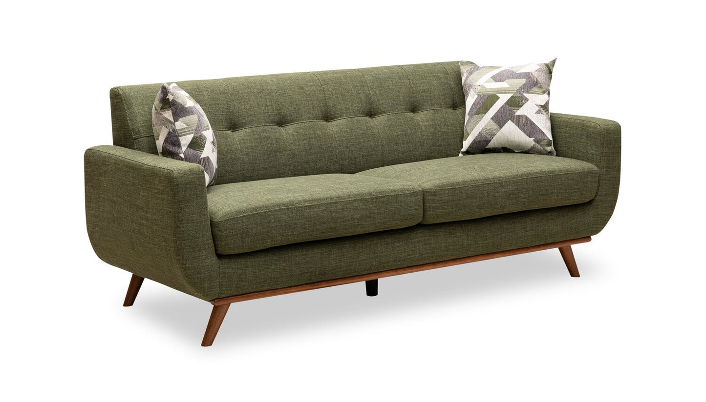Kort & Co. Freeman 80” Linen-Look Fabric Condo Size Sofa with Wood Legs - Avocado Green | Sofa Freeman de Kort & Co. de 80 po de format condo en tissu d’apparence lin avec base et pattes en bois - vert avocat