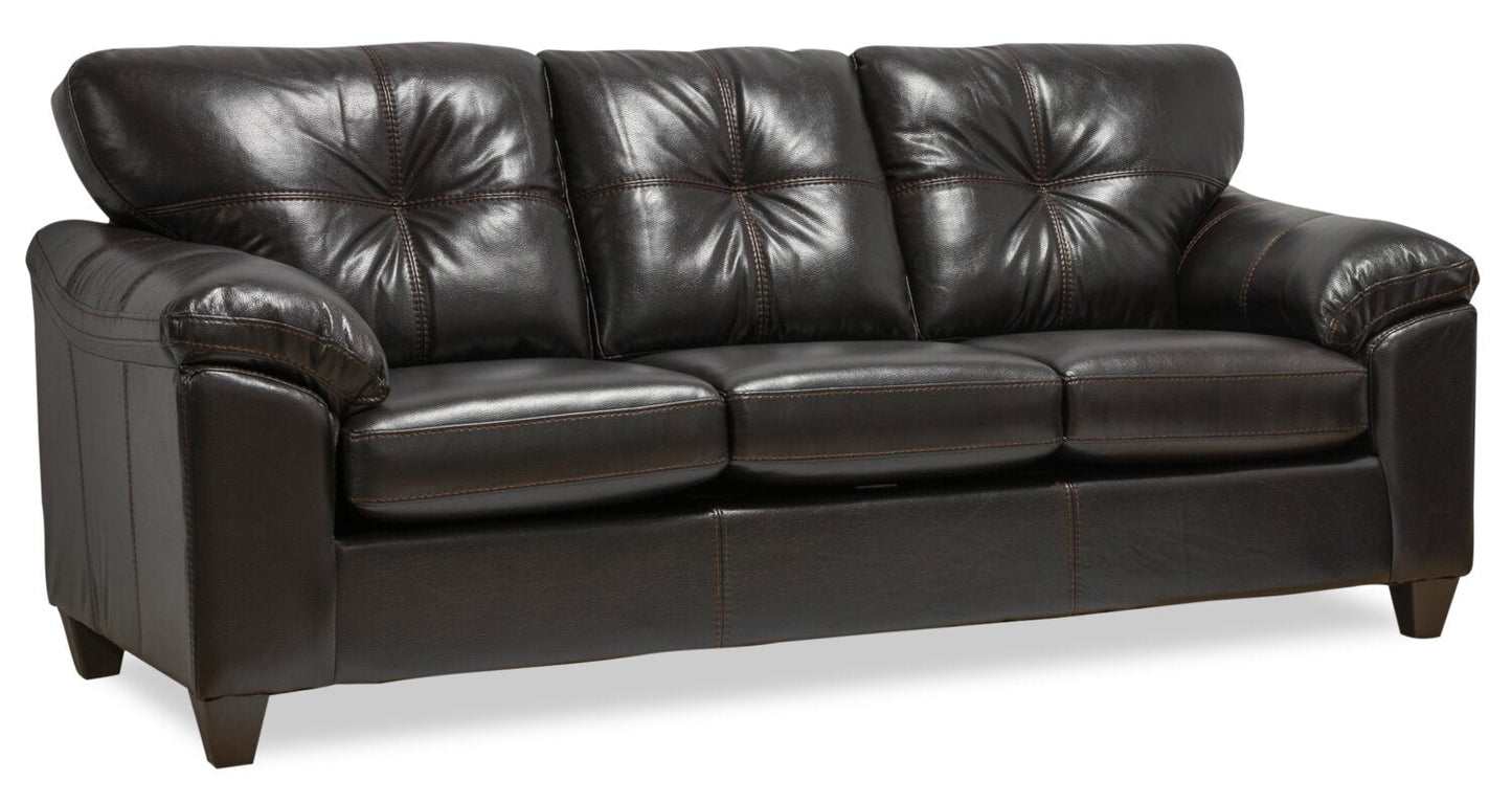 Made in Canada Addison 86" Leather-Look Fabric Sofa with Removable Seat Cushion and Tufting - Blackberry Black | Sofa Addison de 86 po fabriqué au Canada en tissu d’apparence cuir avec coussin de siège amovible et capitonnage - noir mûre
