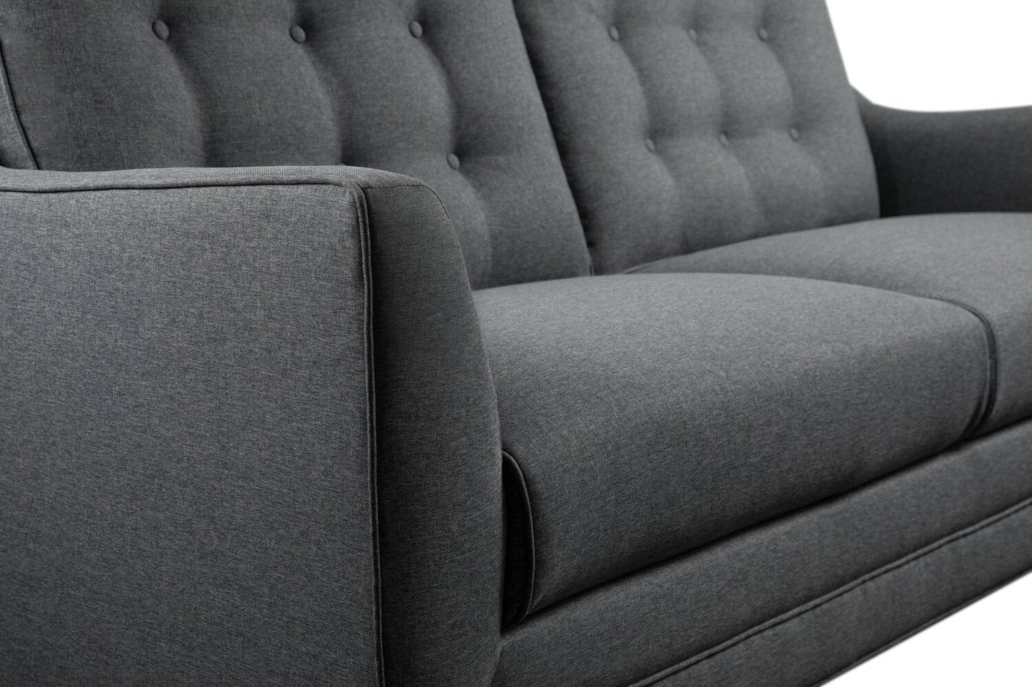 Novalee 75.5" Linen-Look Sofa with Flared Arms and Button Tufting - Grey | Sofa Novalee de 75,5 po en tissu d’apparence lin avec accoudoirs évasés et capitonnage à boutons - gris