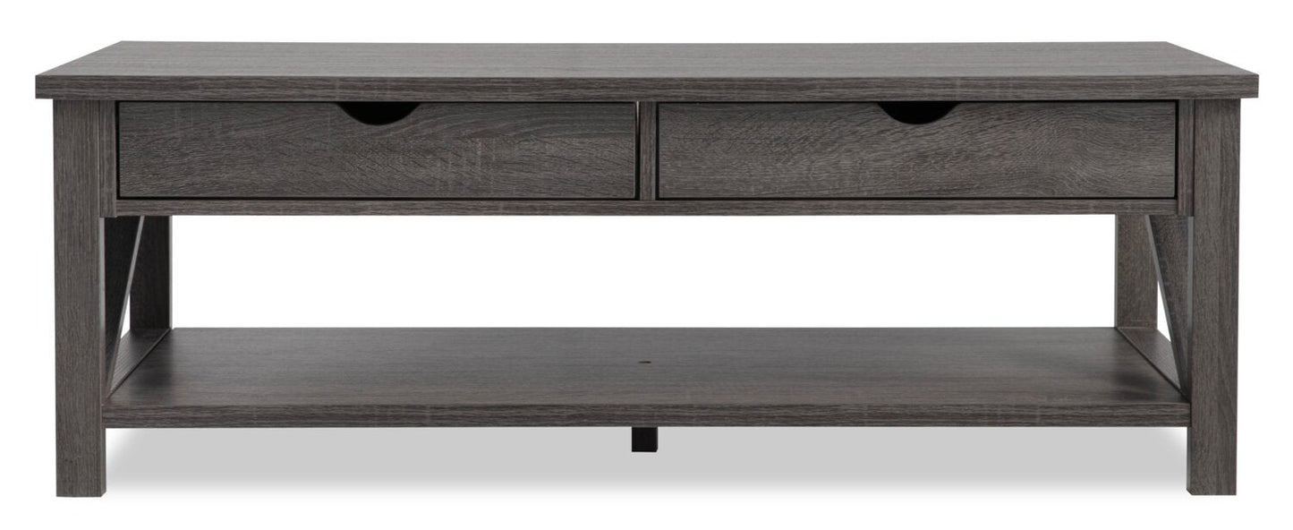 Jake 47.25" Rustic 2-Pack Coffee + End Table with Storage and Shelf - Distressed Grey |2 tables à café rustiques Jake de 47,25 po avec rangement et tablette - gris vieilli