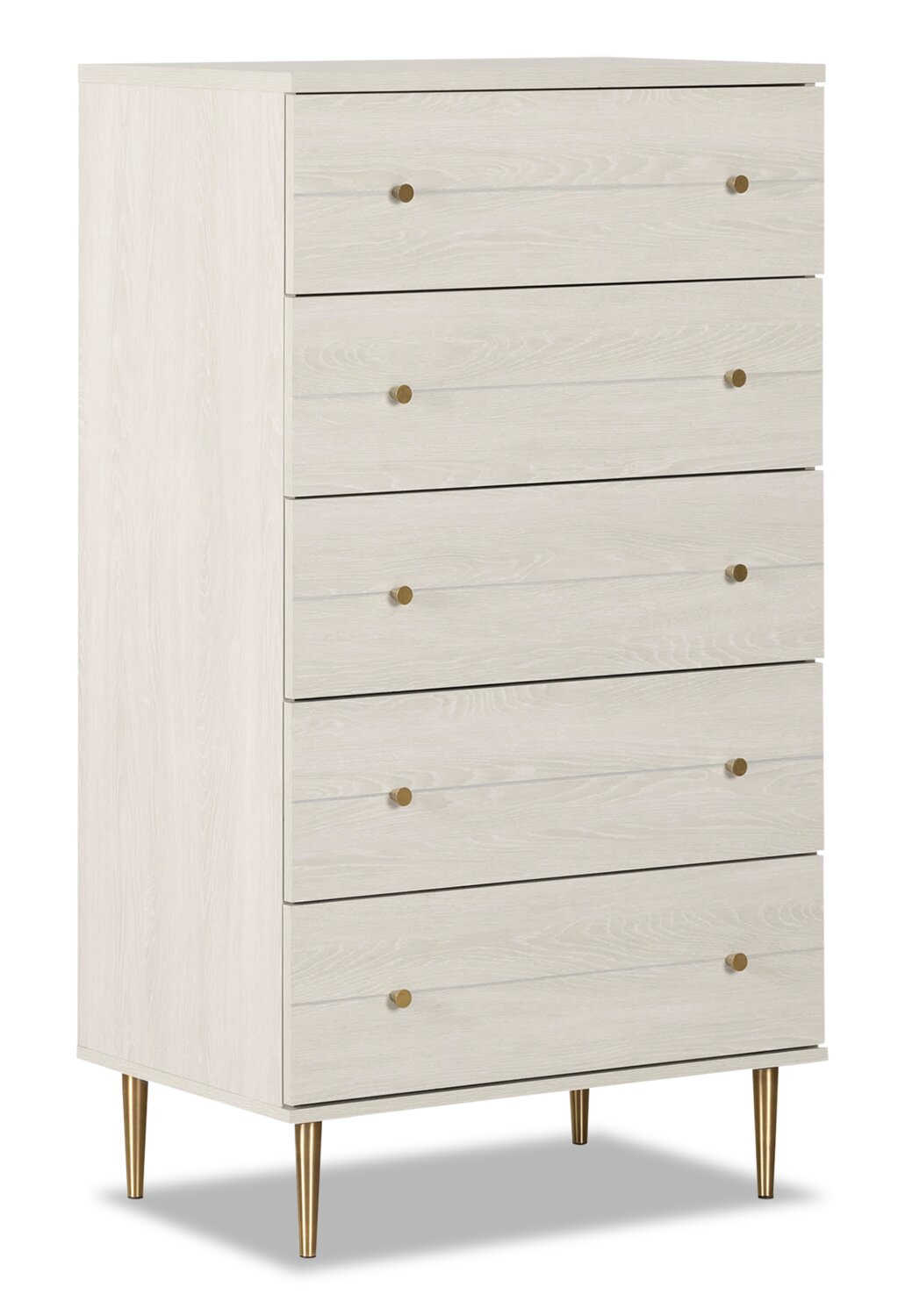 Lake Bedroom Chest of Drawers, 5-Drawer, 29"W x 52"H, Made in Canada, Glam - White | Commode verticale somptueuse Lake de 29 po (L) x 52 po (H) à 5 tiroirs pour la chambre à coucher, fabriquée au Canada - blanche