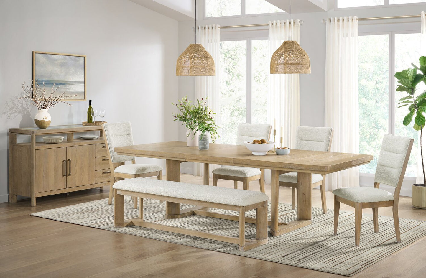 Aspen Dining Table with 80-104" Extension, Trestle Base - Natural | Table de salle à manger Aspen de 80 po à 104 po à rallonge et base à tréteaux - naturelle
