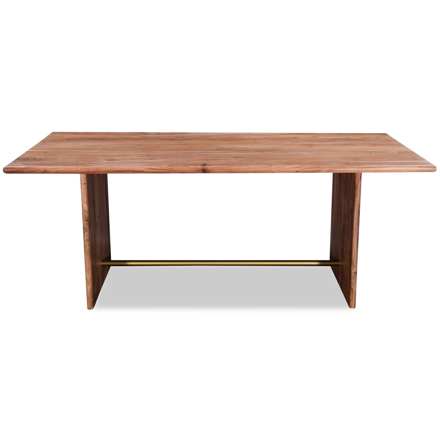 Malta Dining Table, Acacia Wood, Gold Accent, Trestle Base 79"W - Natural Brown | Table de salle à manger Malta de 79 po (L) en acacia avec touches dorées et base à tréteaux - brun naturel