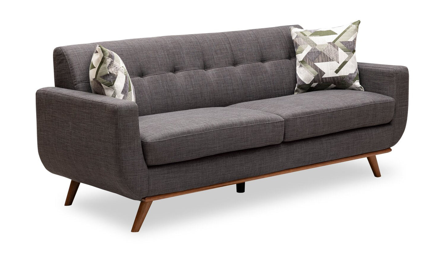 Kort & Co. Freeman 80” Linen-Look Fabric Condo Size Sofa with Wood Legs - Charcoal Grey | Sofa Freeman de Kort & Co. de 80 po de format condo en tissu d’apparence lin avec base et pattes en bois - gris anthracite