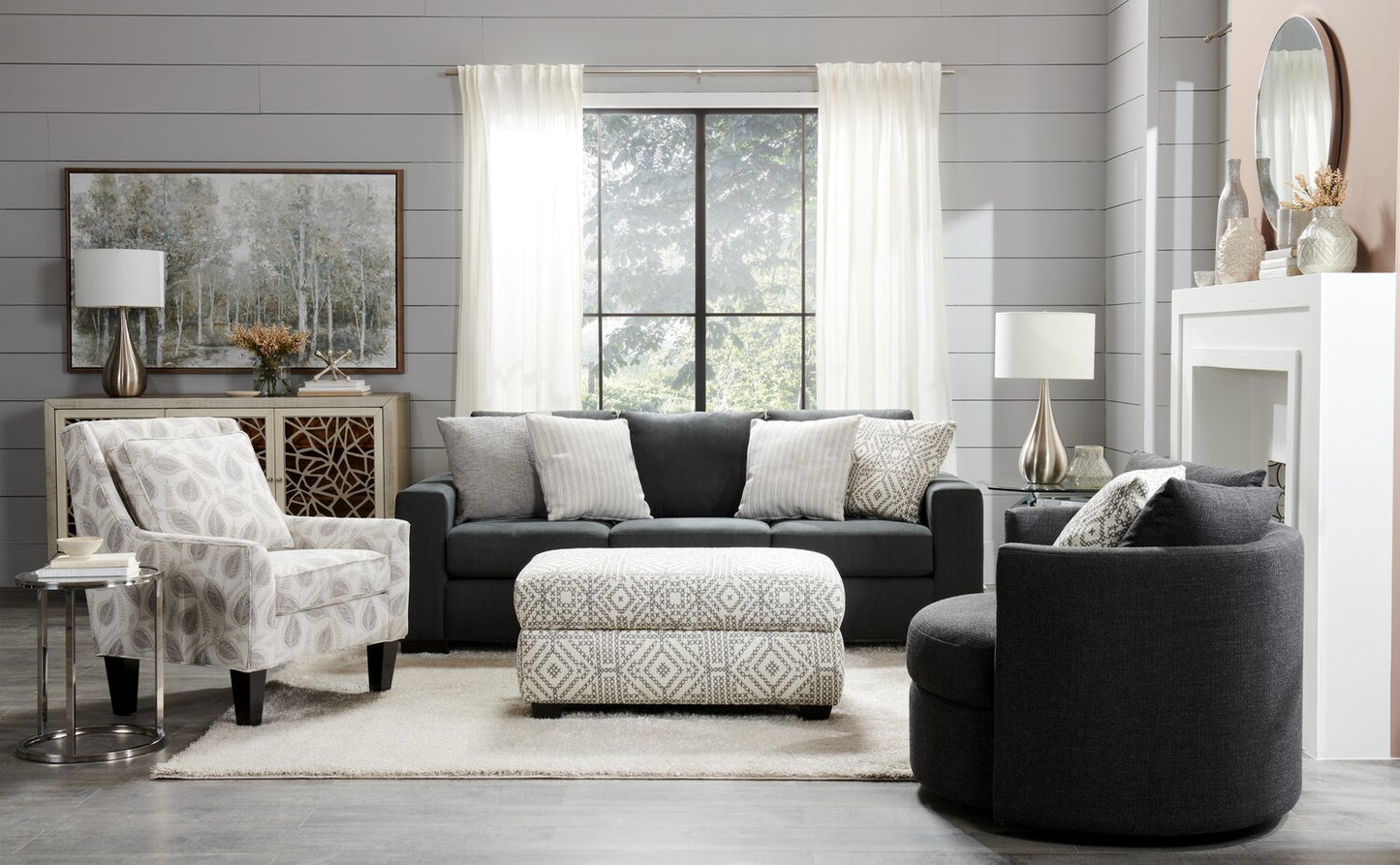 Made in Canada Customizable Sofa Lab Track 85" Linen-Look Fabric Sofa with Track Arms - Pax Pepper Grey | Sofa Track de Sofa Lab de 85 po fabriqué au Canada en tissu d’apparence lin avec accoudoirs rectilignes - gris Pax Pepper | TR102949