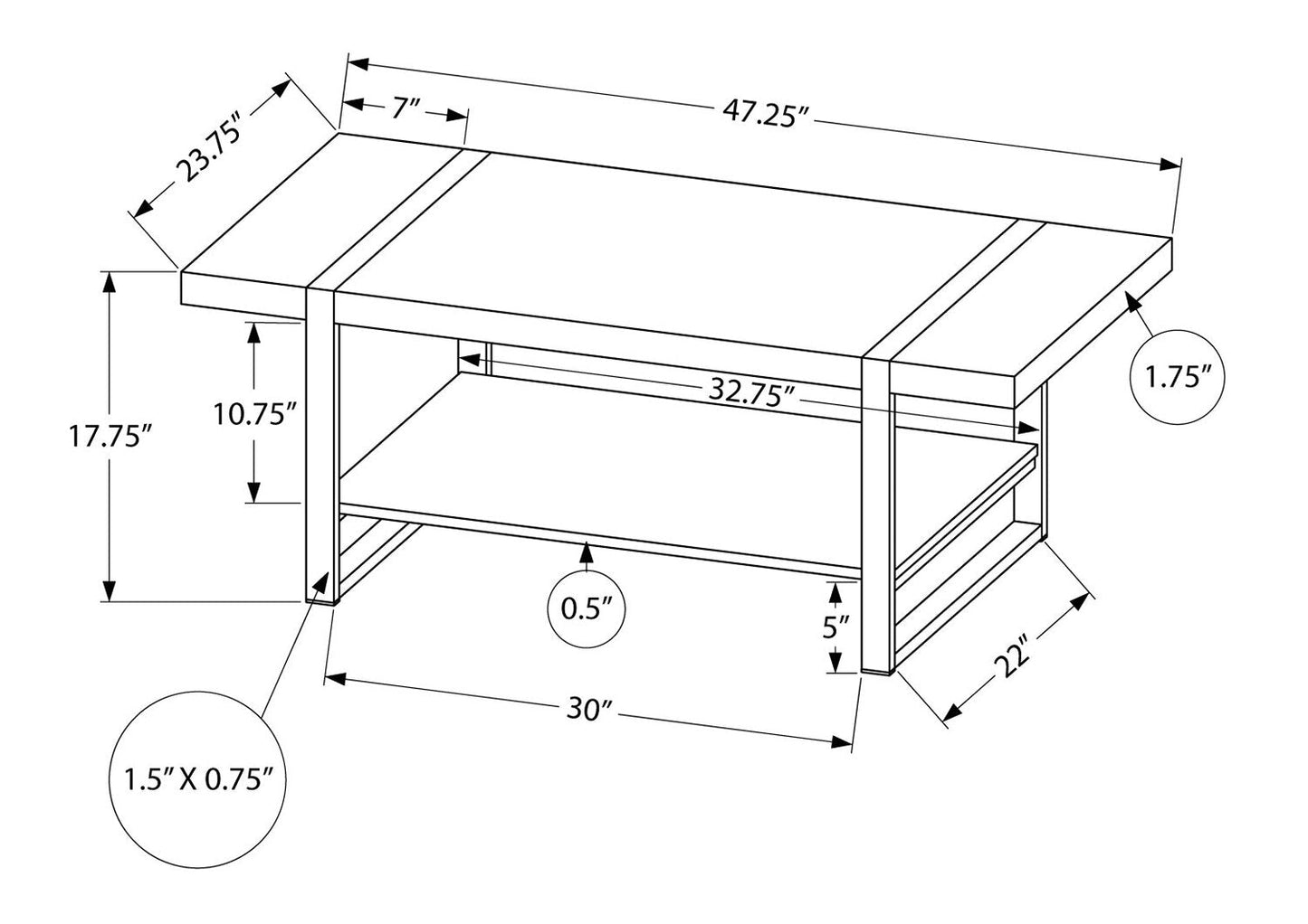 Avery 47.25" Industrial Coffee Table with Shelf - Black with Black Metal Legs|Table à café industrielle Avery 47,25 po avec tablette - noire avec pattes en métal noir