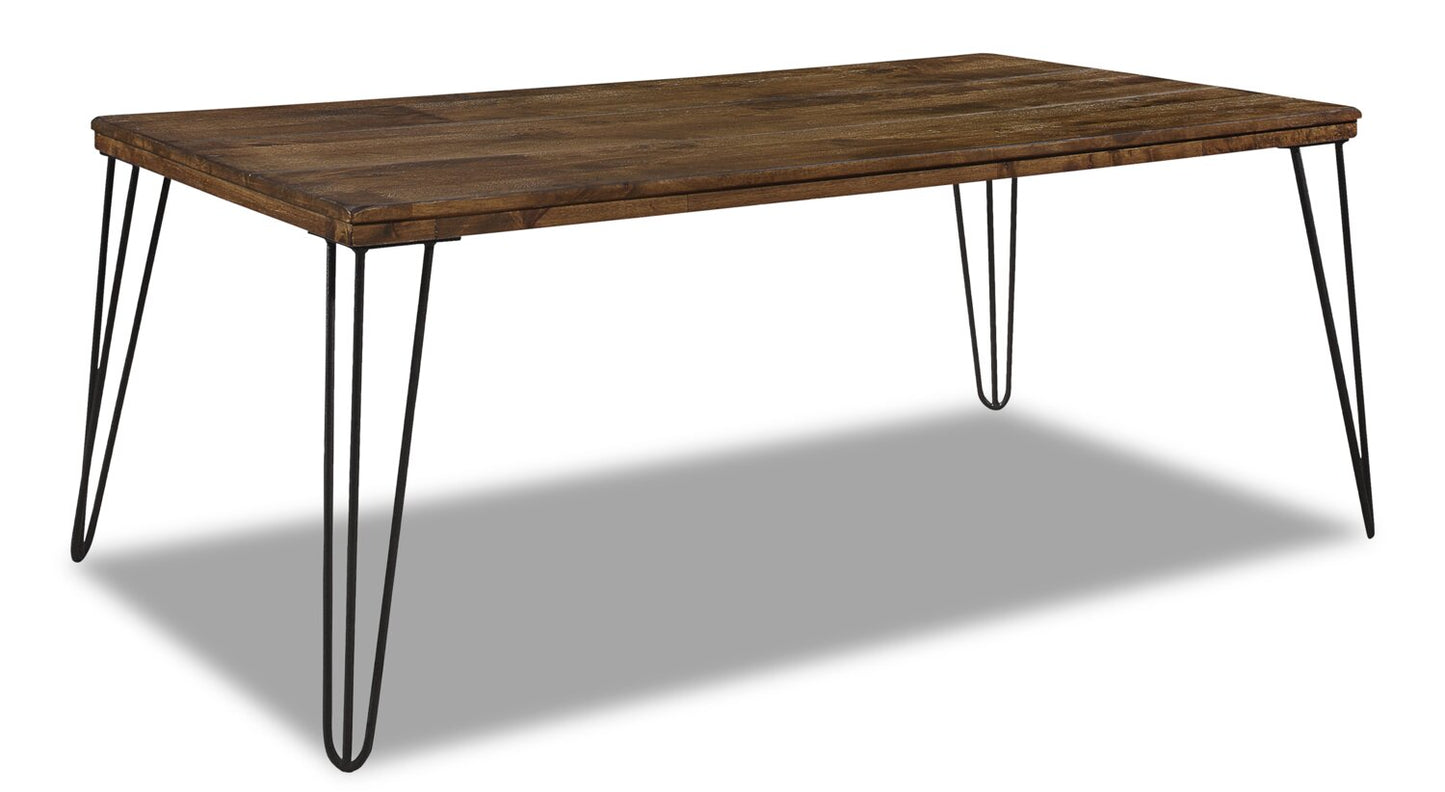 Woodland 23.4" Rustic Coffee Table - Brown Oak Finish with Metal Legs|Table à café rustique Woodland de 23,4 po - fini chêne brun avec pattes en métal