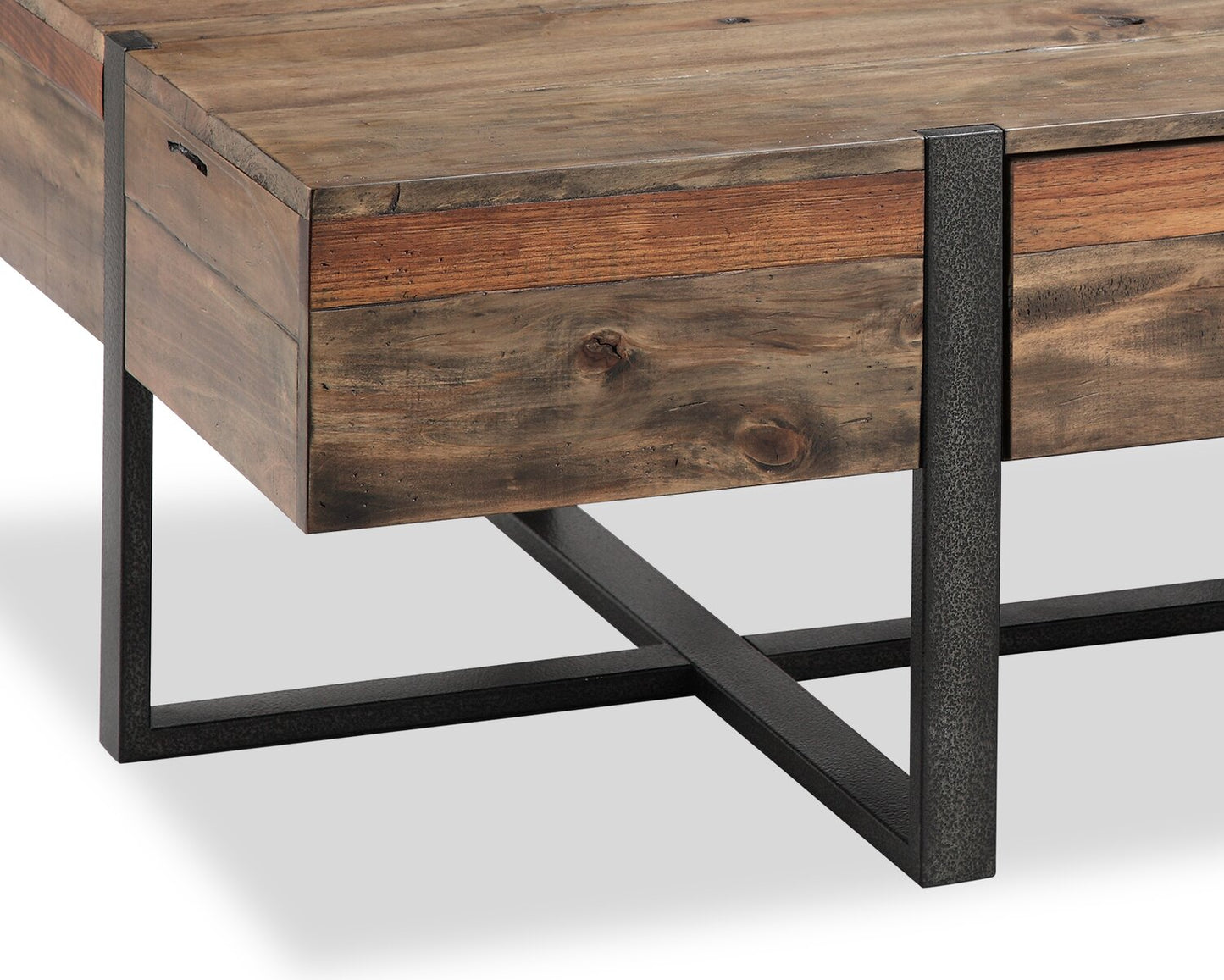 Manchester 54" Rustic Coffee Table with Storage - Brown Wood with Iron Base|Table à café rustique Manchester de 54 po avec rangement - bois brun avec base en fer