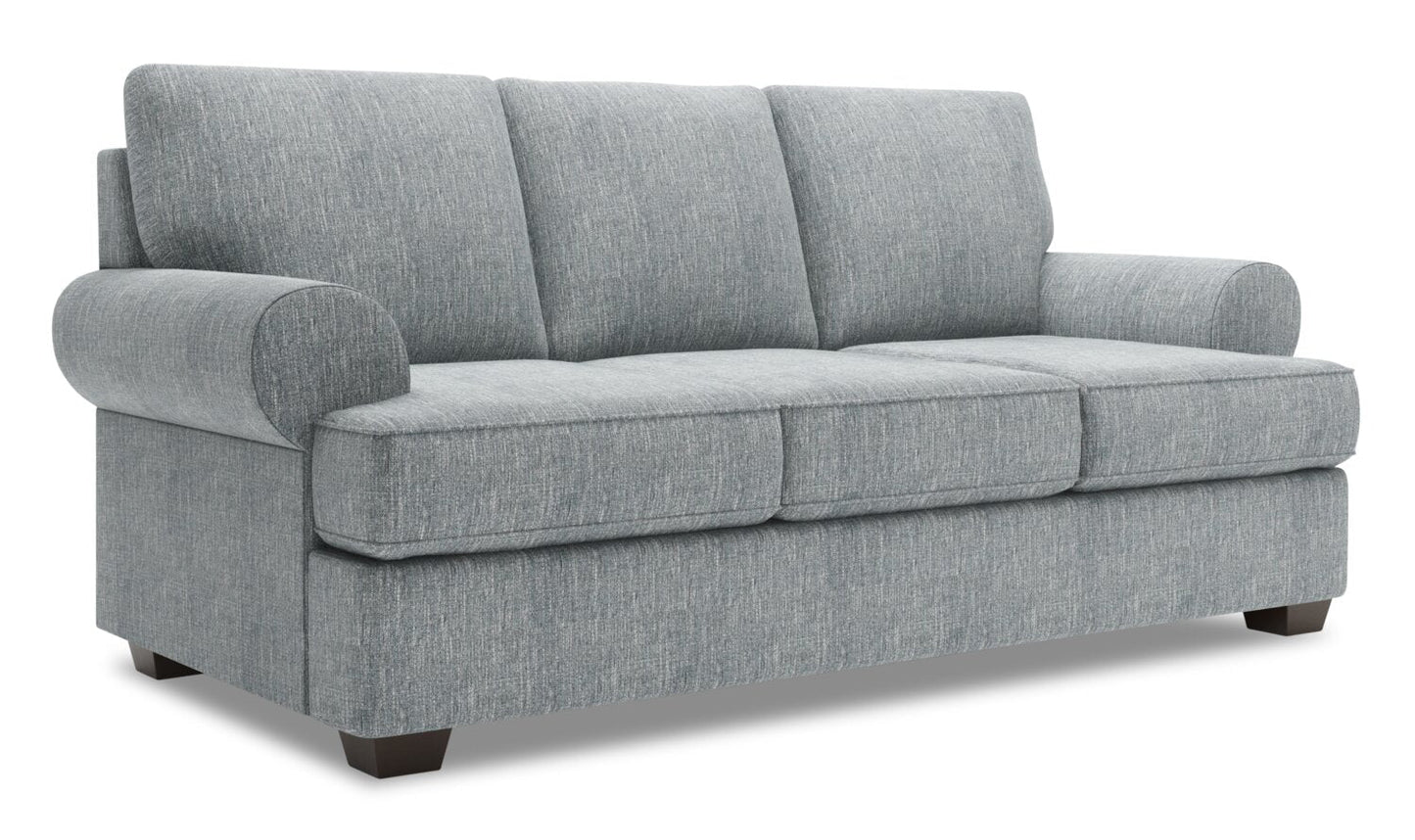 Made in Canada Customizable Sofa Lab Roll 86" Linen-Look Fabric Sofa with Rolled Arms - Luna Pewter Grey | Sofa Roll de Sofa Lab de 86 po fabriqué au Canada en tissu d’apparence lin avec accoudoirs enroulés - gris Luna Pewter | RO102291