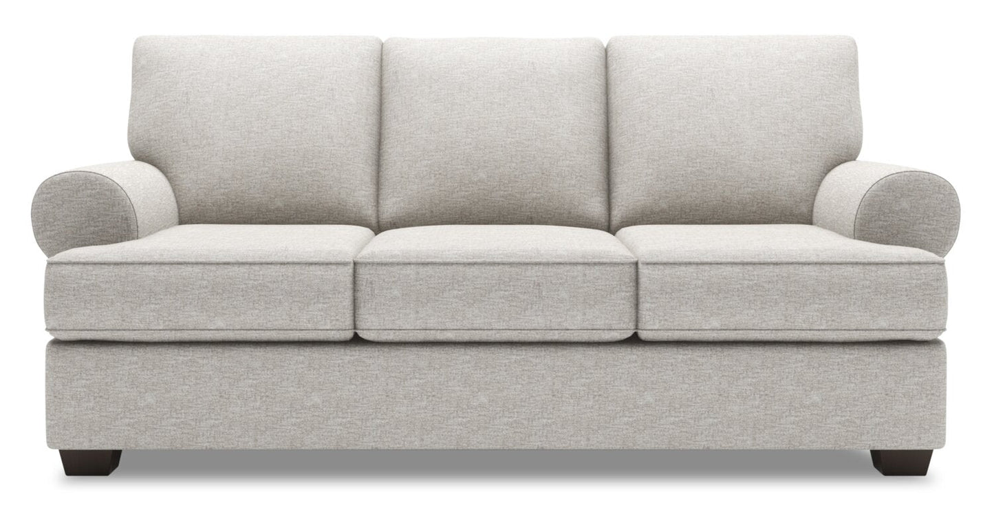 Made in Canada Customizable Sofa Lab Roll 86" Chenille Fabric Sofa with Rolled Arms - Luxury Silver | Sofa Roll de Sofa Lab de 86 po fabriqué au Canada en tissu de chenille avec accoudoirs enroulés - argenté Luxury Silver | RO102793