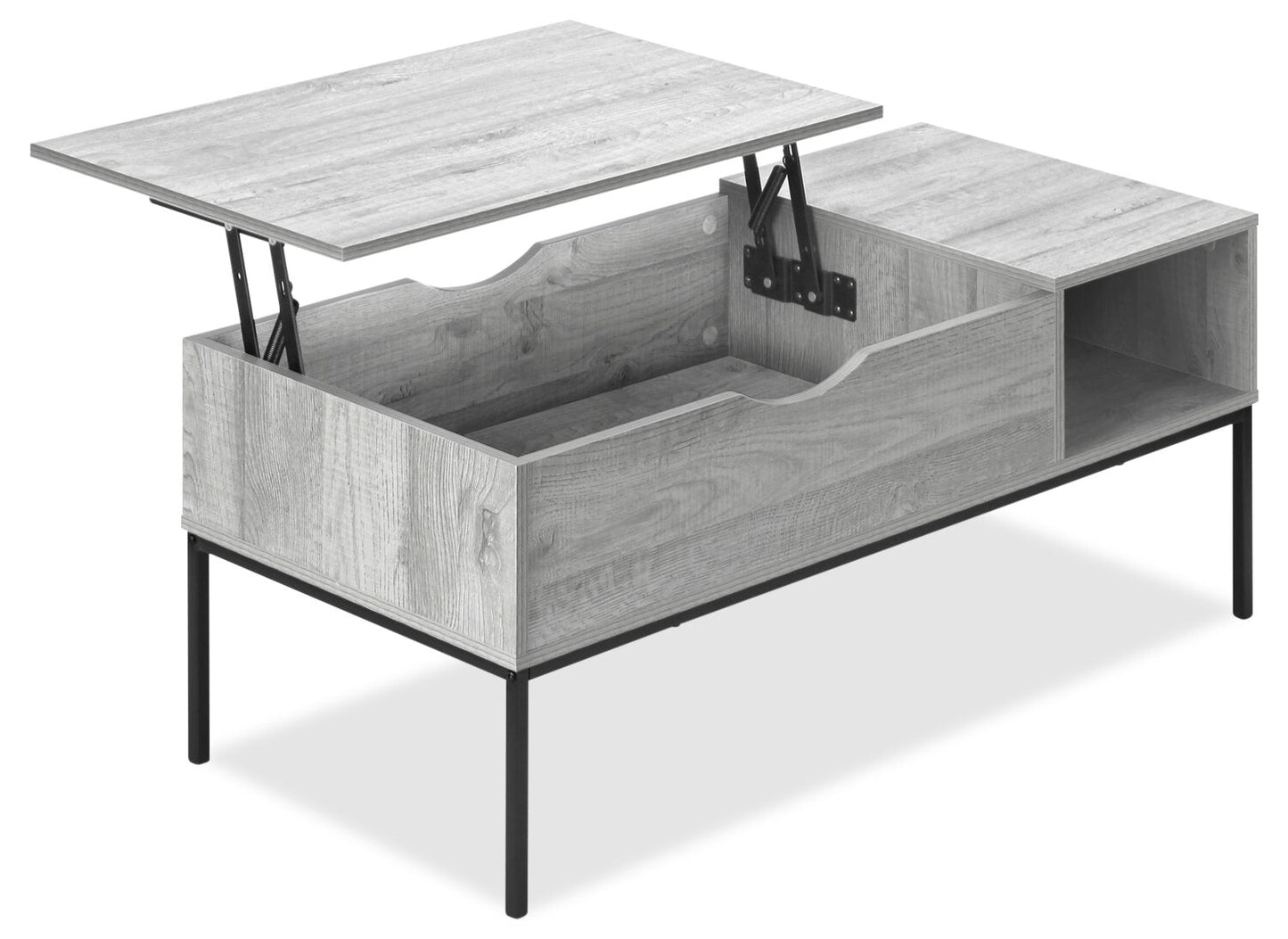 Bence 42" Modern Lift Top Coffee Table with Storage - Taupe with Black Metal Legs|Table à café moderne Bence de 42 po avec dessus relevable et rangement - taupe avec pattes en métal noir