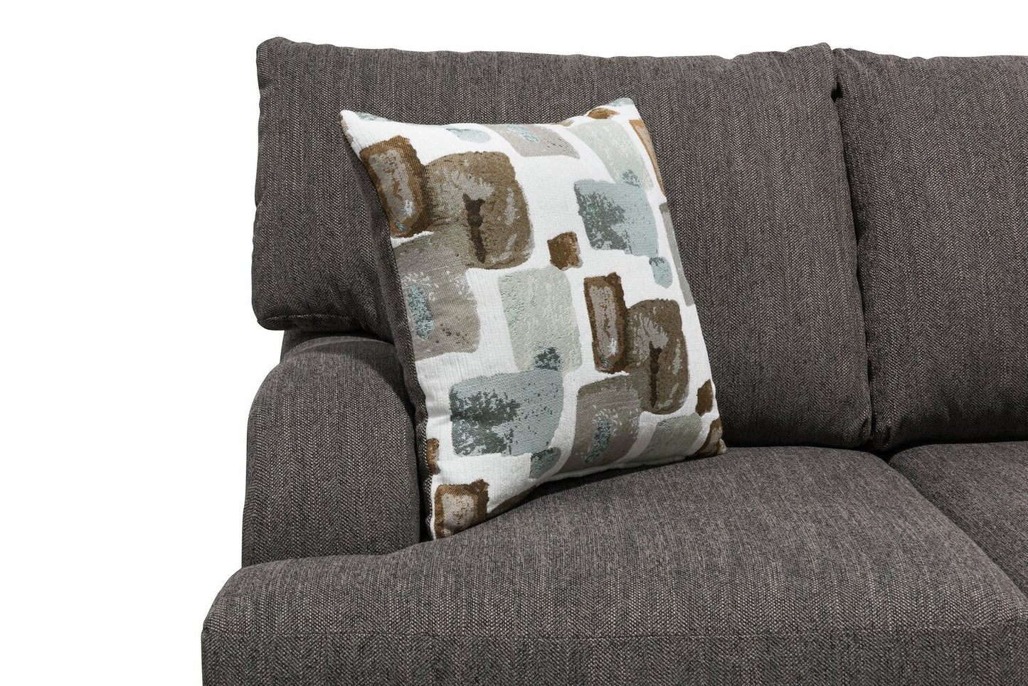 Made in Canada Nofia 80" Chenille Fabric Sofa with Two Accent Pillows and Wood Legs - Charcoal Grey | Sofa Nofia de 80 po fabriqué au Canada en tissu de chenille avec 2 coussins décoratifs et pattes en bois - gris anthracite