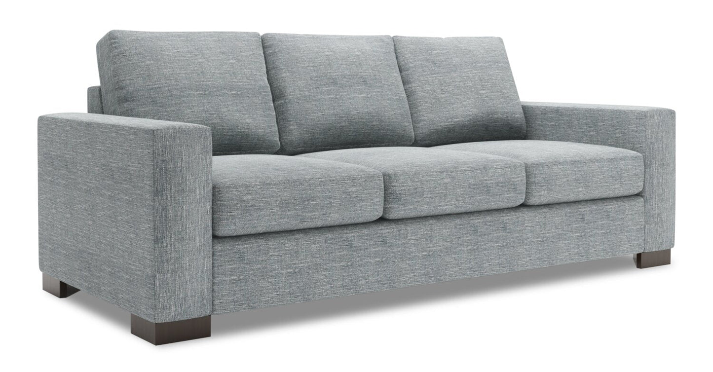 Made in Canada Customizable Sofa Lab Track 85" Linen-Look Fabric Sofa with Track Arms - Luna Pewter Grey | Sofa Track de Sofa Lab de 85 po fabriqué au Canada en tissu d’apparence lin avec accoudoirs rectilignes - gris Luna Pewter | TR102291