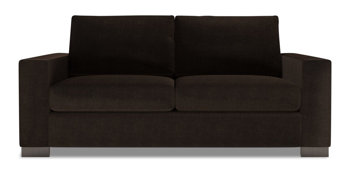 Made in Canada Customizable Sofa Lab Track 75" Chenille Fabric Condo Size Sofa with Track Arms - Luxury Chocolate Brown | Sofa Track de Sofa Lab de 75 po de format condo fabriqué au Canada en tissu de chenille - brun Luxury Chocolate | TR093293