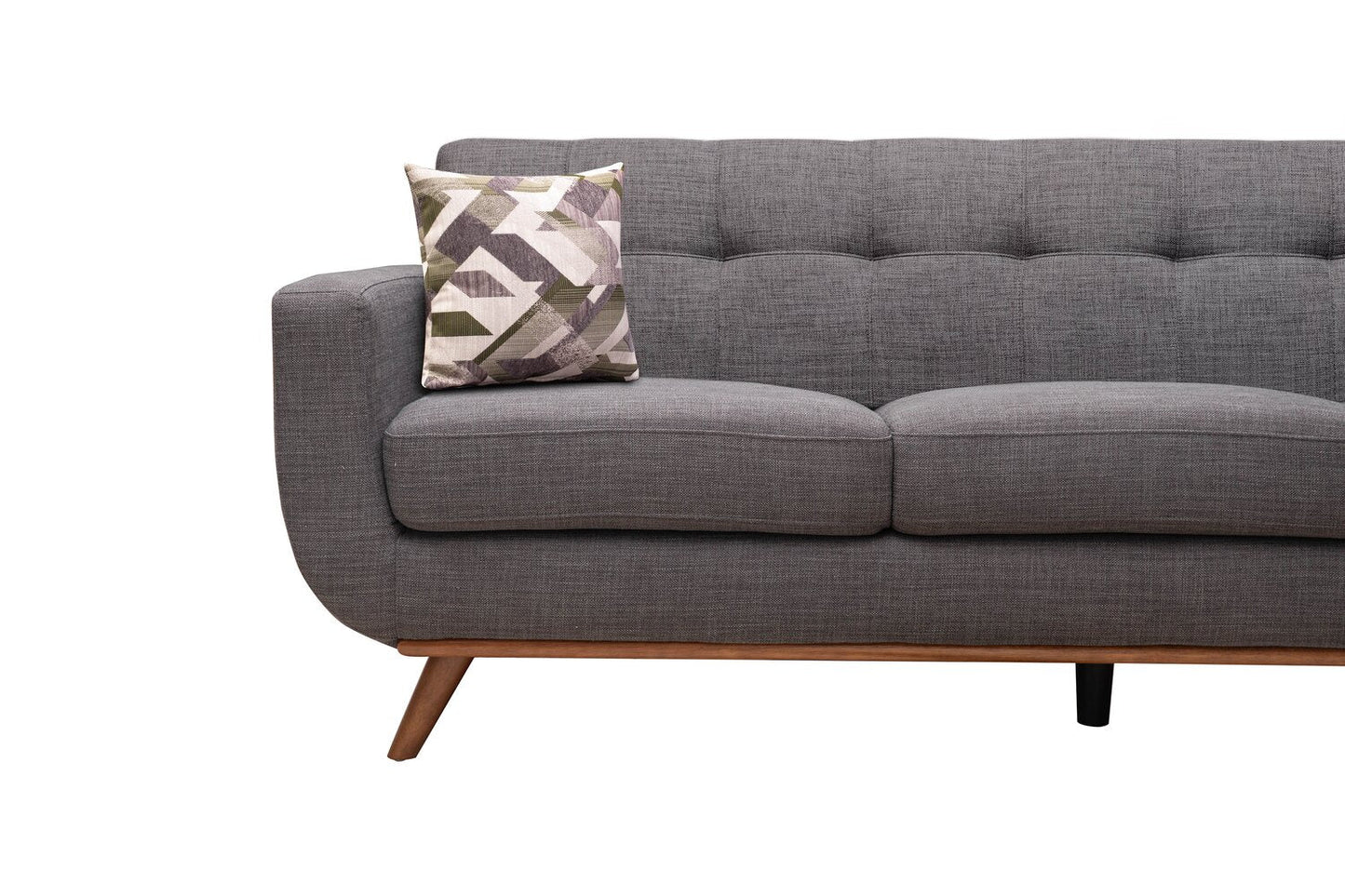 Kort & Co. Freeman 88" Linen-Look Fabric Sofa with Wood Base and Tufted Back Cushions - Charcoal Grey | Sofa Freeman Kort & Co. de 88 po en tissu d’apparence lin avec pattes en bois et coussins de dossier capitonnés - gris anthracite