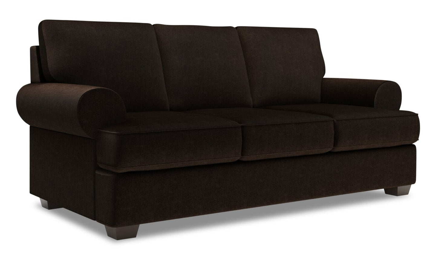 Made in Canada Customizable Sofa Lab Roll 86" Chenille Fabric Sofa with Rolled Arms - Luxury Chocolate Brown | Sofa Roll de Sofa Lab de 86 po fabriqué au Canada en tissu de chenille avec accoudoirs enroulés - brun Luxury Chocolate | RO103293