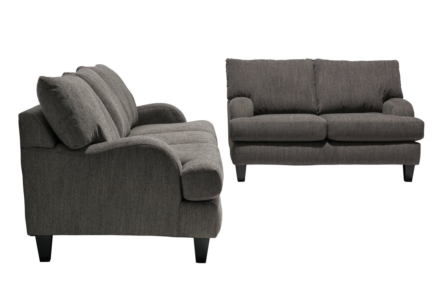 Made in Canada Nofia 80" Chenille Fabric Sofa with Two Accent Pillows and Wood Legs - Charcoal Grey | Sofa Nofia de 80 po fabriqué au Canada en tissu de chenille avec 2 coussins décoratifs et pattes en bois - gris anthracite