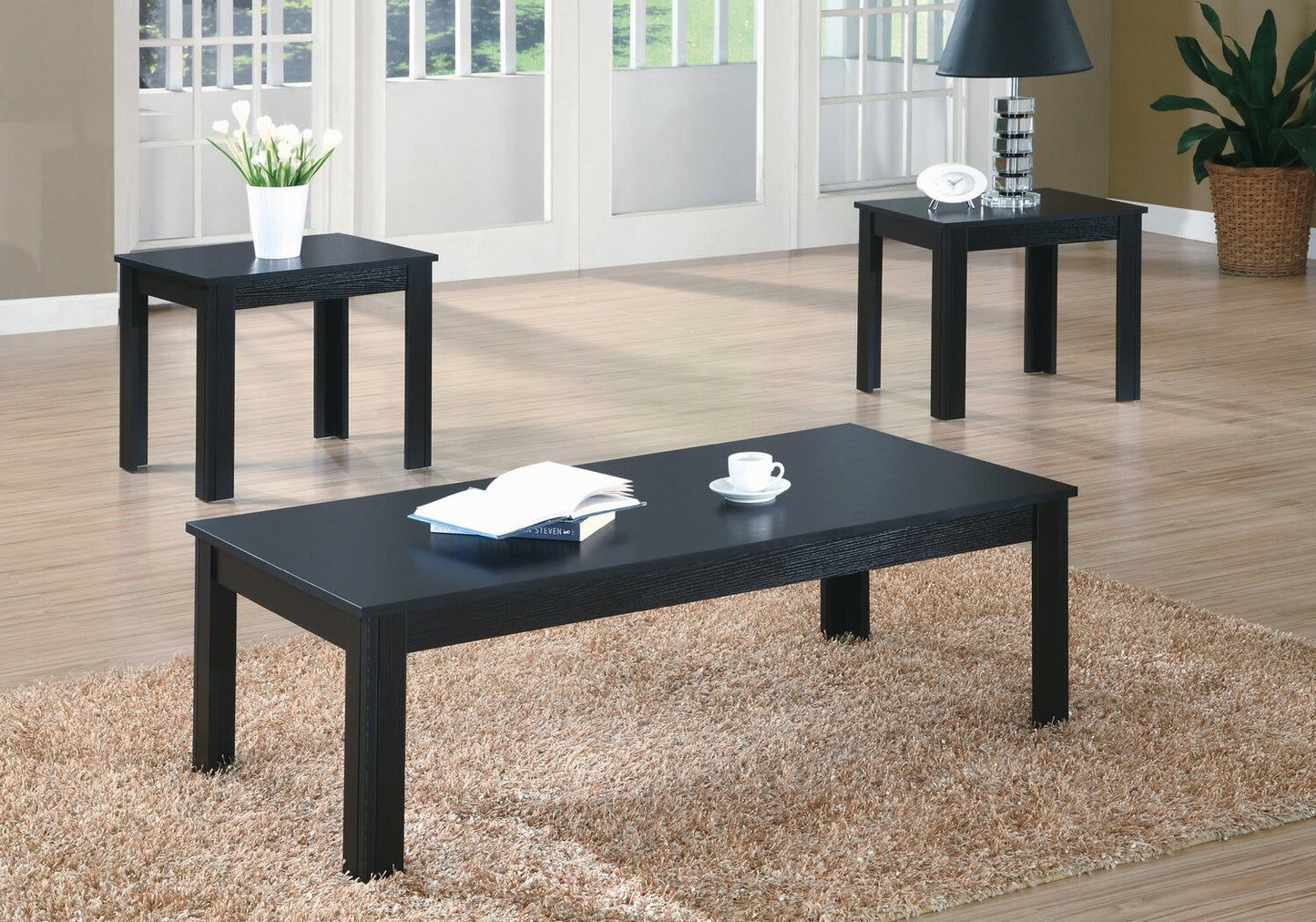 Kiana 44" Modern 3-Pack Coffee + 2 End Tables - Black |Ensemble 3 tables modernes Kiana de 44 po (table à café et 2 tables de bout) - noir