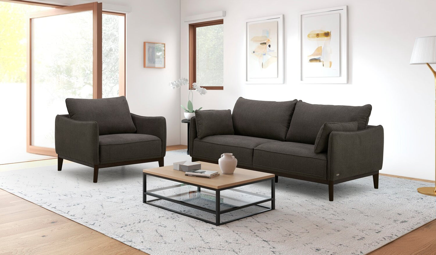 Cindy Crawford Home Gena 78.7" Linen-Look Fabric Condo Size Sofa with Removable Back Cushions - Charcoal Grey | Sofa Gena de Cindy Crawford Home de 78,7 po de format condo en tissu d’apparence lin avec coussins de dossier amovibles - gris anthracite