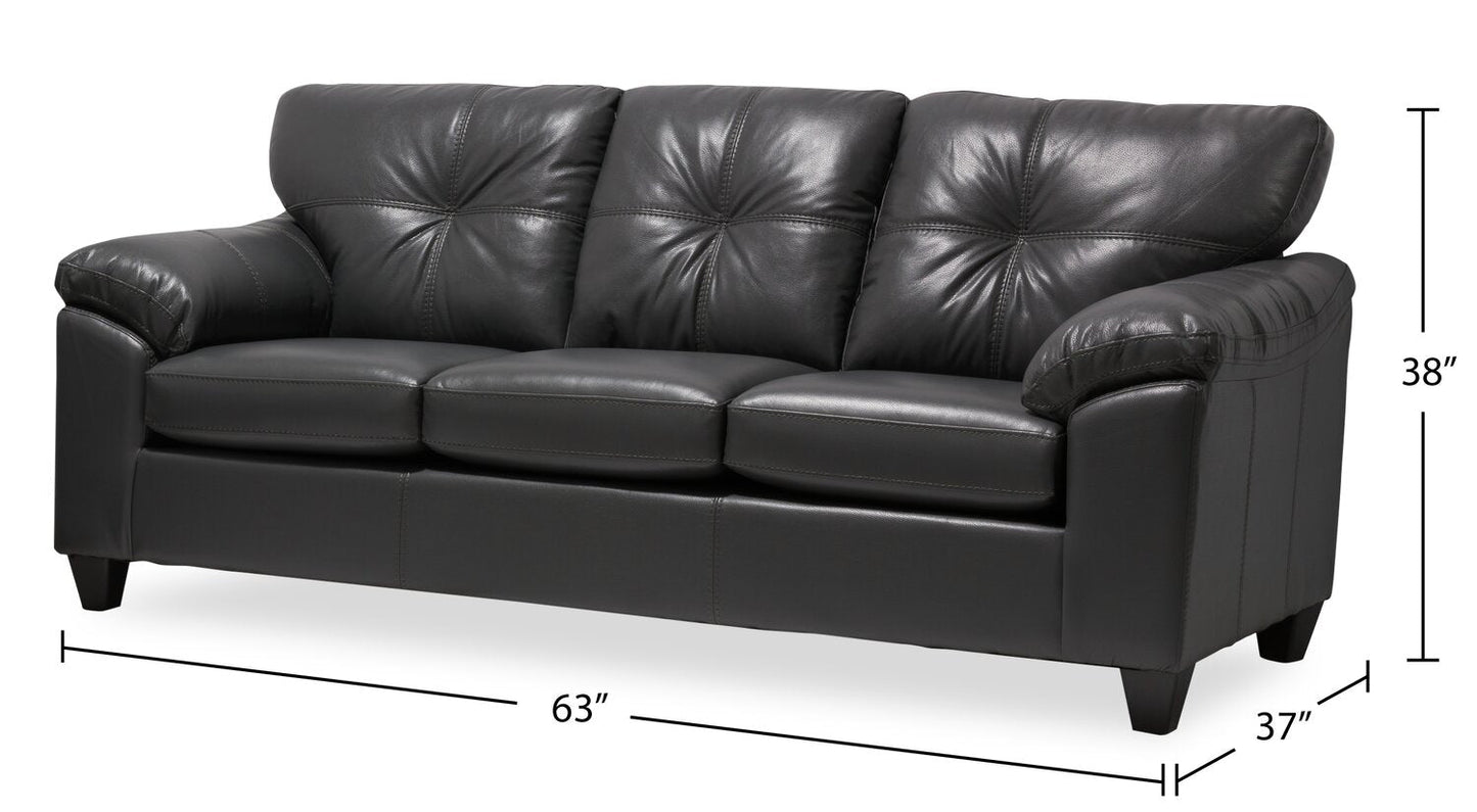 Made in Canada Addison 86" Leather-Look Fabric Sofa with Tufted Back Cushion - Grey | Sofa Addison de 86 po fabriqué au Canada en tissu d’apparence cuir avec coussin de dossier capitonné - gris