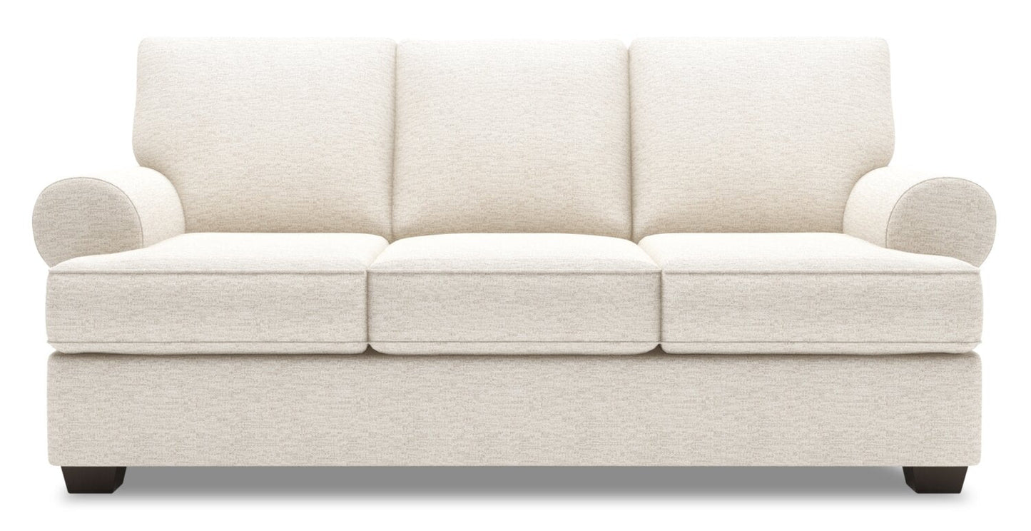 Made in Canada Customizable Sofa Lab Roll 86" Chenille Fabric Sofa with Rolled Arms - Luxury Sand Beige | Sofa Roll de Sofa Lab de 86 po fabriqué au Canada en tissu de chenille avec accoudoirs enroulés - beige Luxury Sand | RO103093