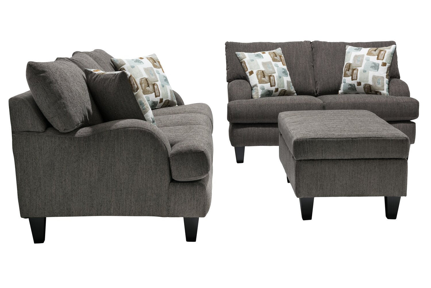 Made in Canada Nofia 80" Chenille Fabric Sofa with Two Accent Pillows and Wood Legs - Charcoal Grey | Sofa Nofia de 80 po fabriqué au Canada en tissu de chenille avec 2 coussins décoratifs et pattes en bois - gris anthracite