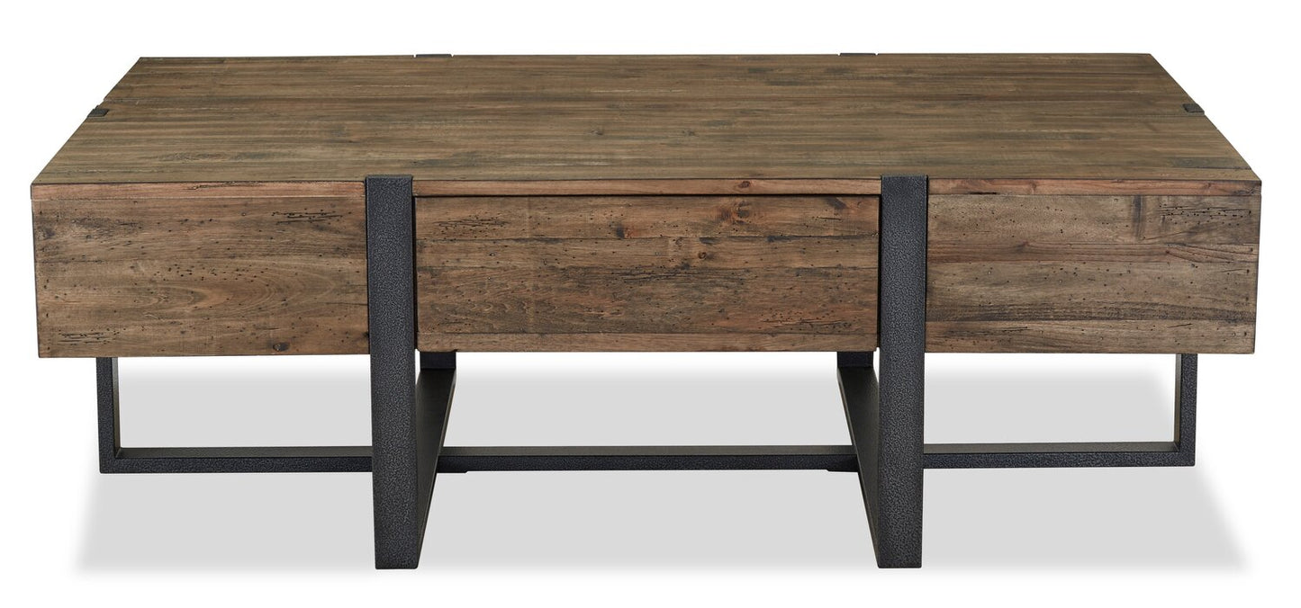Manchester 54" Rustic Coffee Table with Storage - Brown Wood with Iron Base|Table à café rustique Manchester de 54 po avec rangement - bois brun avec base en fer