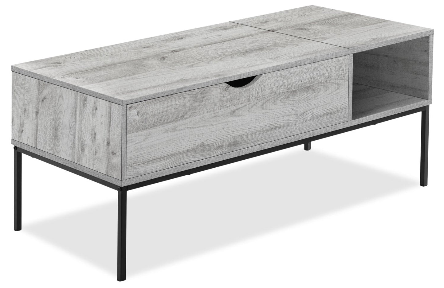 Bence 42" Modern Lift Top Coffee Table with Storage - Taupe with Black Metal Legs|Table à café moderne Bence de 42 po avec dessus relevable et rangement - taupe avec pattes en métal noir
