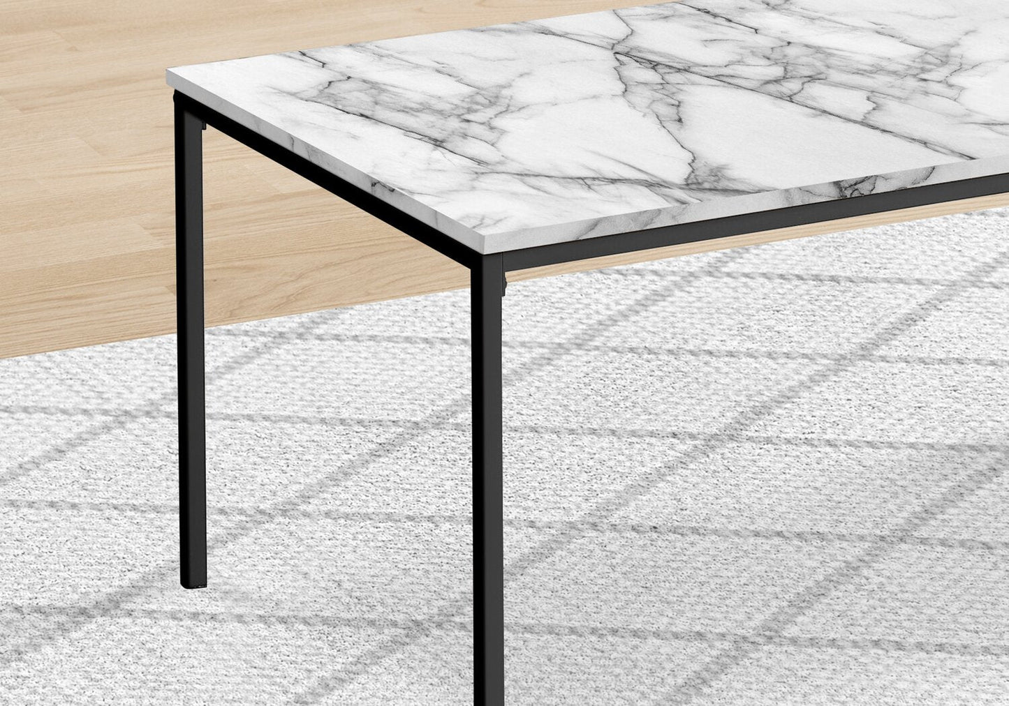 Easton 42" Modern 3-Pack Coffee + 2 End Tables - Marble Look with Black Metal Legs | Ensemble 3 tables modernes Easton de 42 po (table à café et 2 tables de bout) - imitation de marbre avec pattes en métal noir
