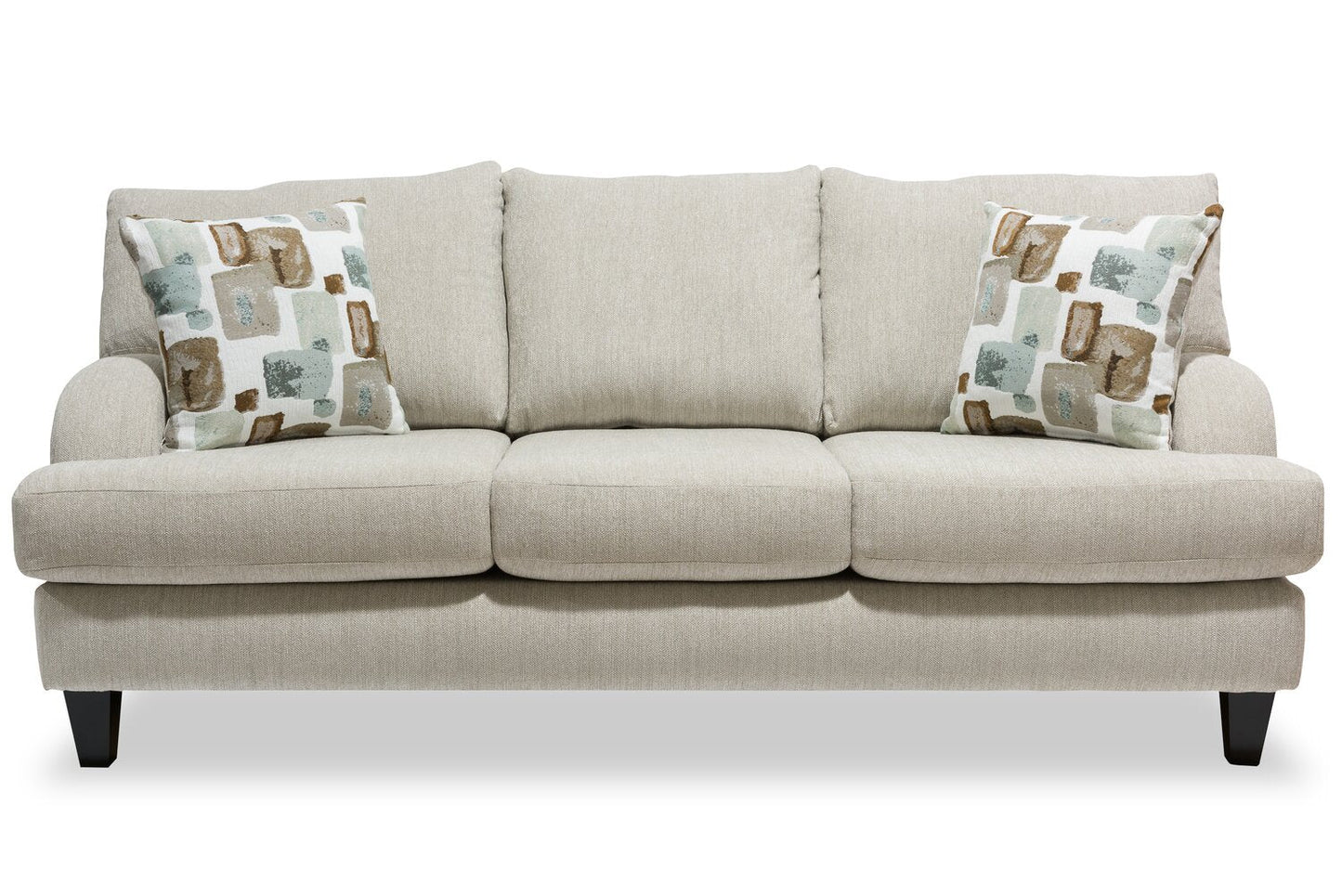 Made in Canada Nofia 80" Chenille Fabric Sofa with Two Accent Pillows and Wood Legs - Linen Beige | Sofa Nofia de 80 po fabriqué au Canada en tissu de chenille avec 2 coussins décoratifs et pattes en bois - beige lin