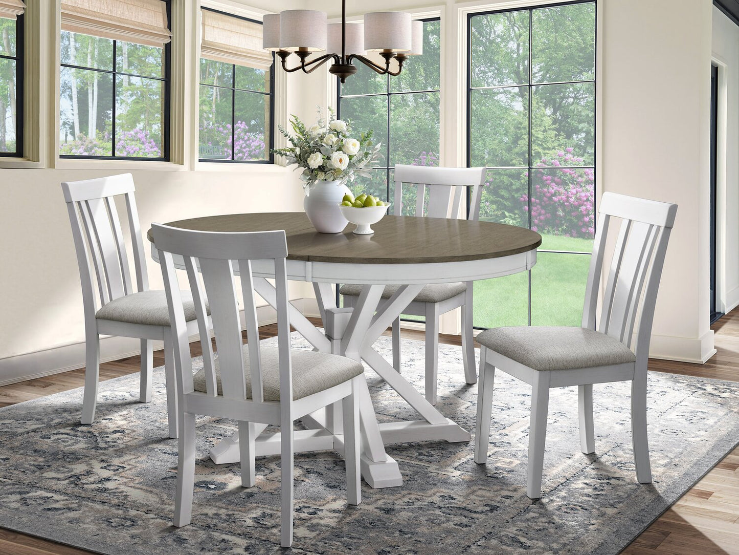 Brook Dining Table with 42-54"W Extension, Round - White/Brown | Table de salle à manger ronde Brook de 42 po à 54 po (L) avec rallonge - blanche et brune