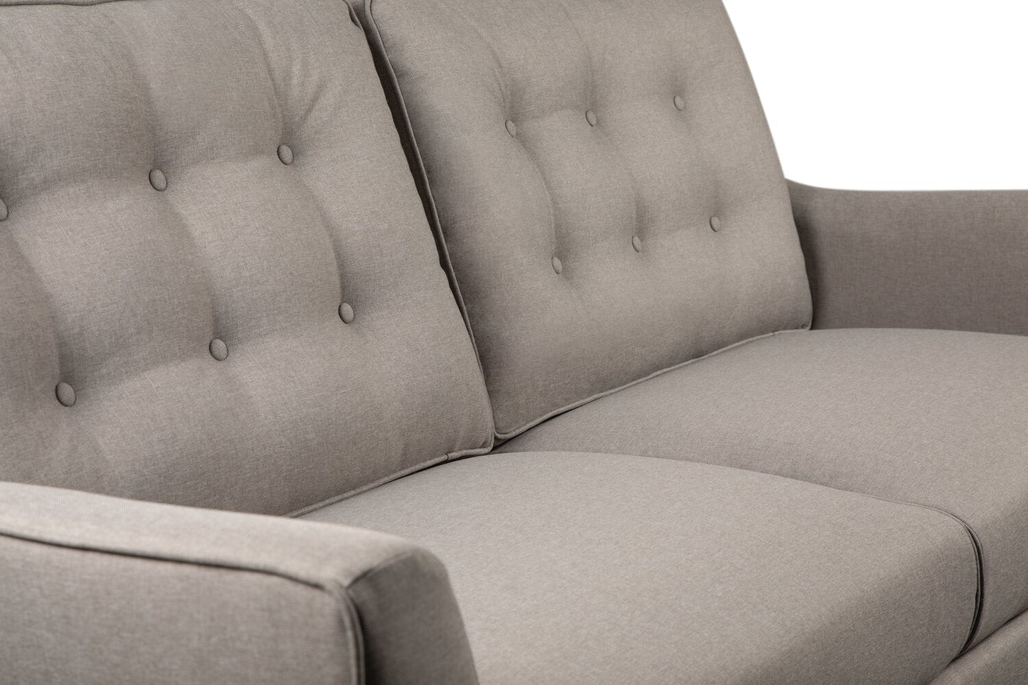 Novalee 75.5" Linen-Look Sofa with Flared Arms and Button Tufting - Taupe | Sofa Novalee de 75,5 po en tissu d’apparence lin avec accoudoirs évasés et capitonnage à boutons - taupe