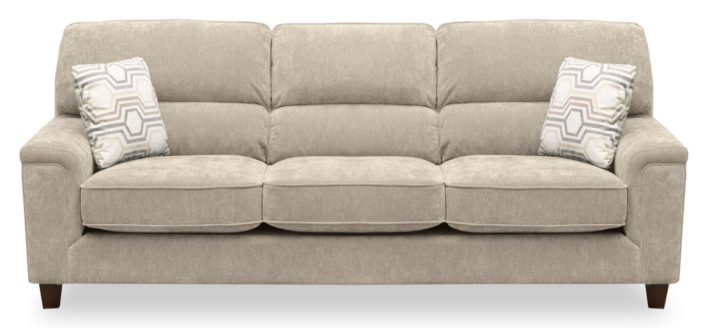 Lyric 88.1" Chenille Fabric Sofa with Reversible Seat Cushions, Accent Pillows and Wood Legs - Taupe | Sofa Lyric de 88,1 po en tissu de chenille avec coussins de siège réversibles, coussins décoratifs et pattes en bois - taupe