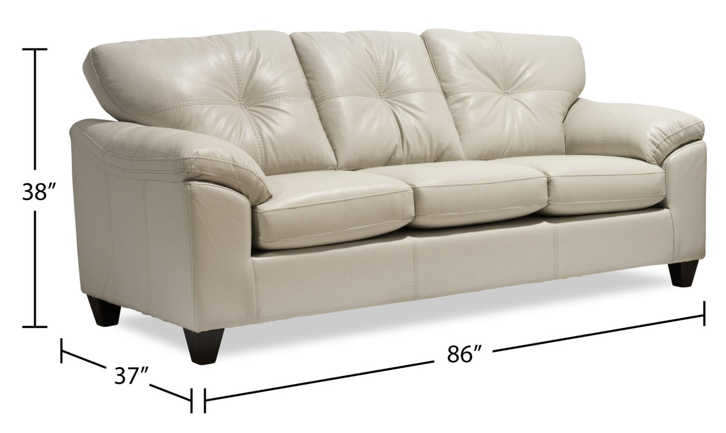 Made in Canada Addison 86" Leather-Look Fabric Sofa with Removable Seat Cushion and Tufting - Beige | Sofa Addison de 86 po fabriqué au Canada en tissu d’apparence cuir avec coussin de siège amovible et capitonnage - beige