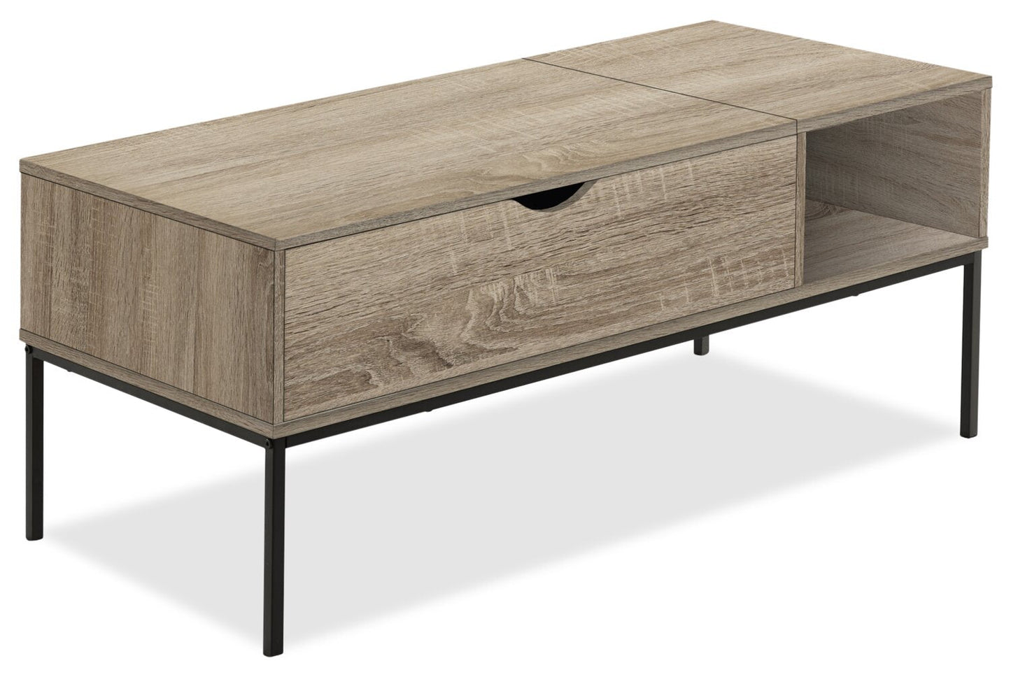 Bence 42" Modern Lift Top Coffee Table with Storage - Taupe with Black Metal Legs|Table à café moderne Bence de 42 po avec dessus relevable et rangement - taupe avec pattes en métal noir
