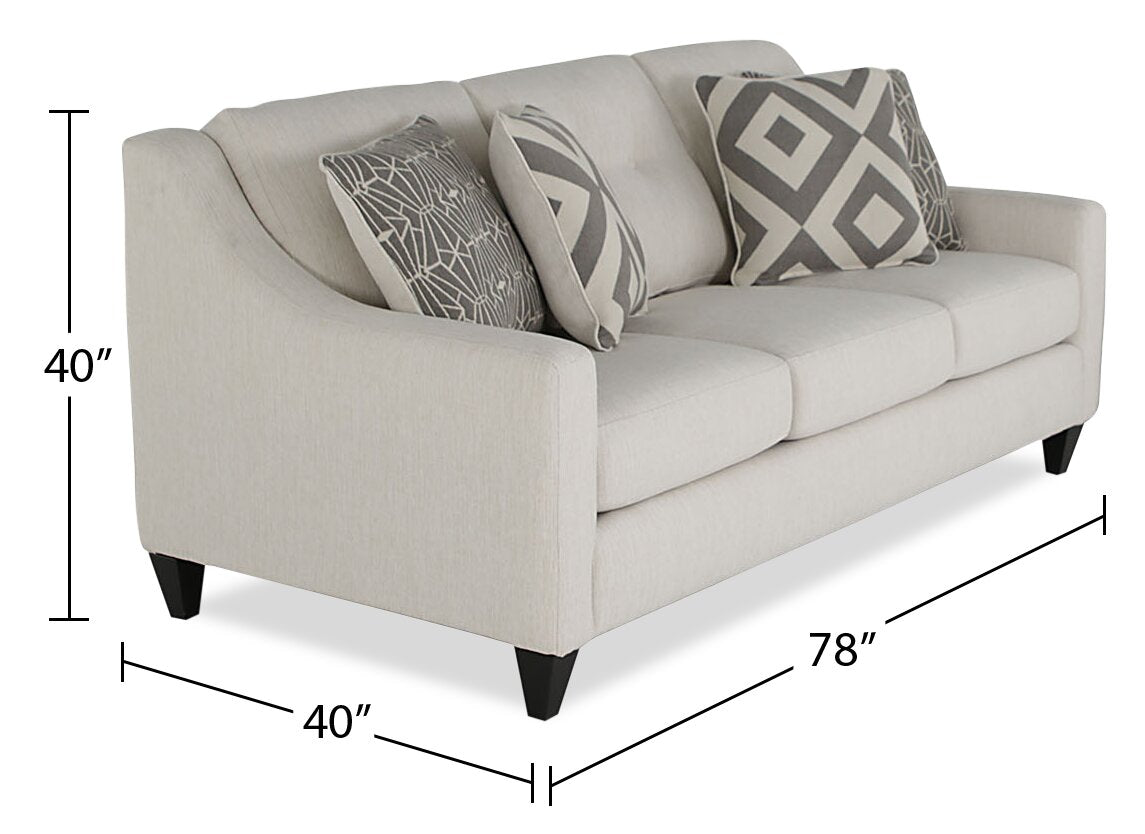 Made in Canada Cindy Crawford Home Kylie 78" Linen-Look Sofa with Wood Legs - Zeus Pearl | Sofa Kylie de Cindy Crawford Home de 78 po fabriqué au Canada en tissu d’apparence lin avec pattes en bois - perle Zeus