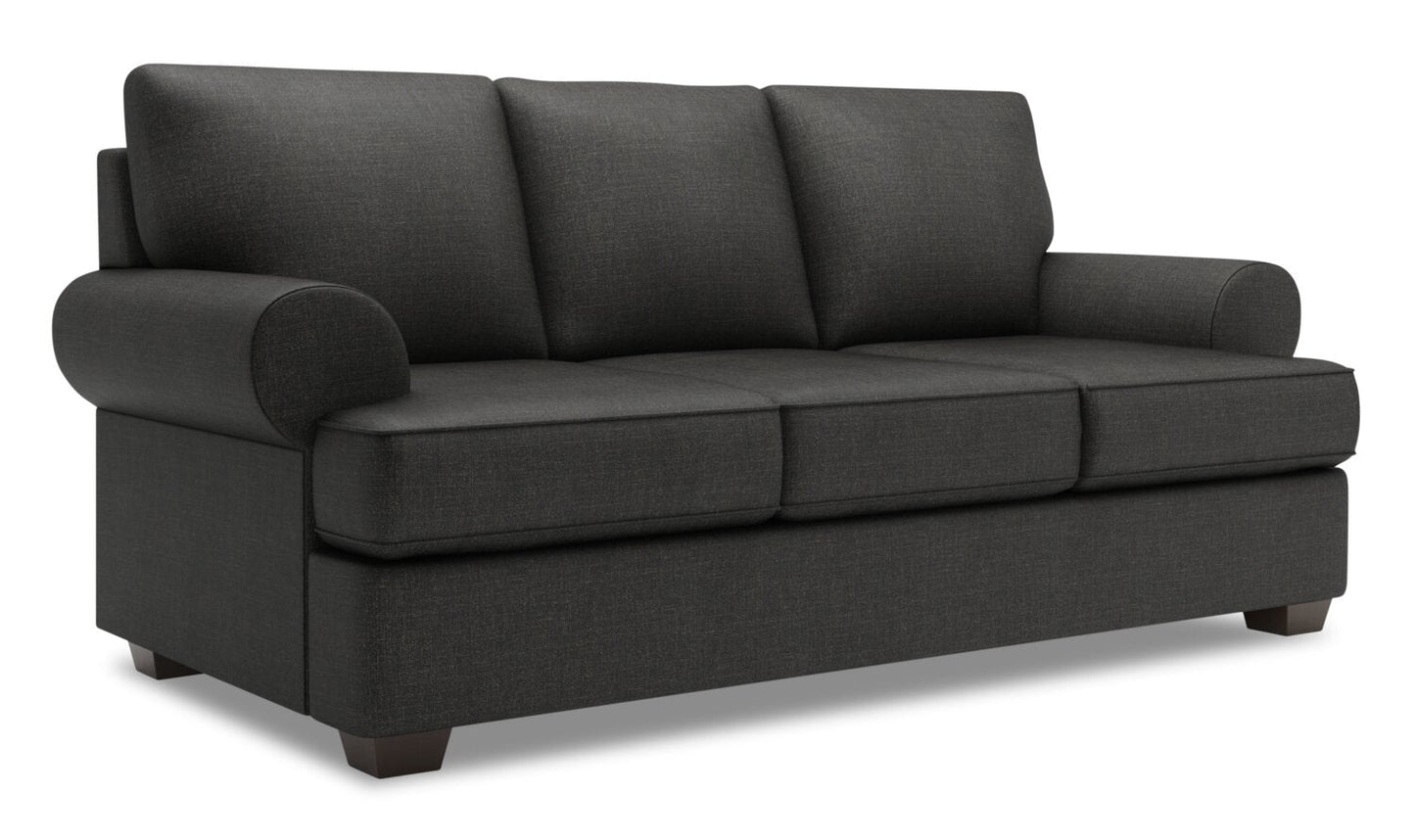 Made in Canada Customizable Sofa Lab Roll 86" Linen-Look Fabric Sofa with Rolled Arms - Luna Kohl Grey | Sofa Roll de Sofa Lab de 86 po fabriqué au Canada en tissu d’apparence lin avec accoudoirs enroulés - gris Luna Kohl | RO102691