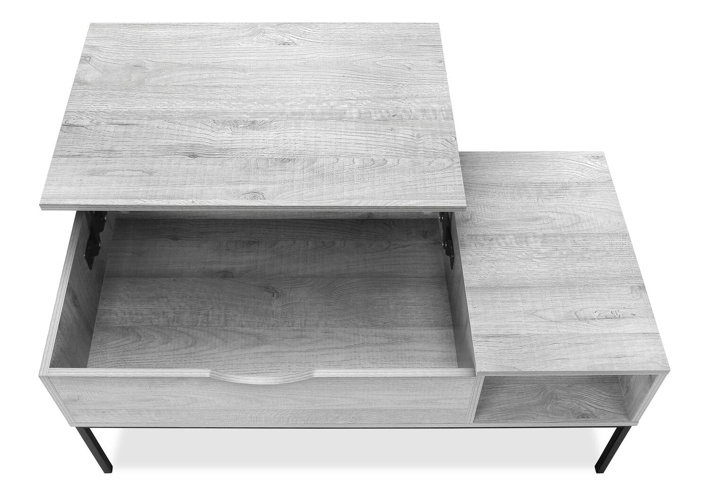 Bence 42" Modern Lift Top Coffee Table with Storage - Taupe with Black Metal Legs|Table à café moderne Bence de 42 po avec dessus relevable et rangement - taupe avec pattes en métal noir