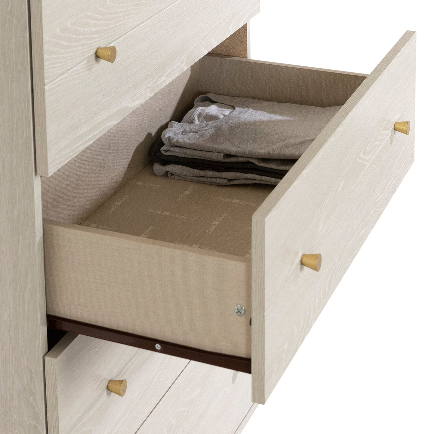 Lake Bedroom Chest of Drawers, 5-Drawer, 29"W x 52"H, Made in Canada, Glam - White | Commode verticale somptueuse Lake de 29 po (L) x 52 po (H) à 5 tiroirs pour la chambre à coucher, fabriquée au Canada - blanche