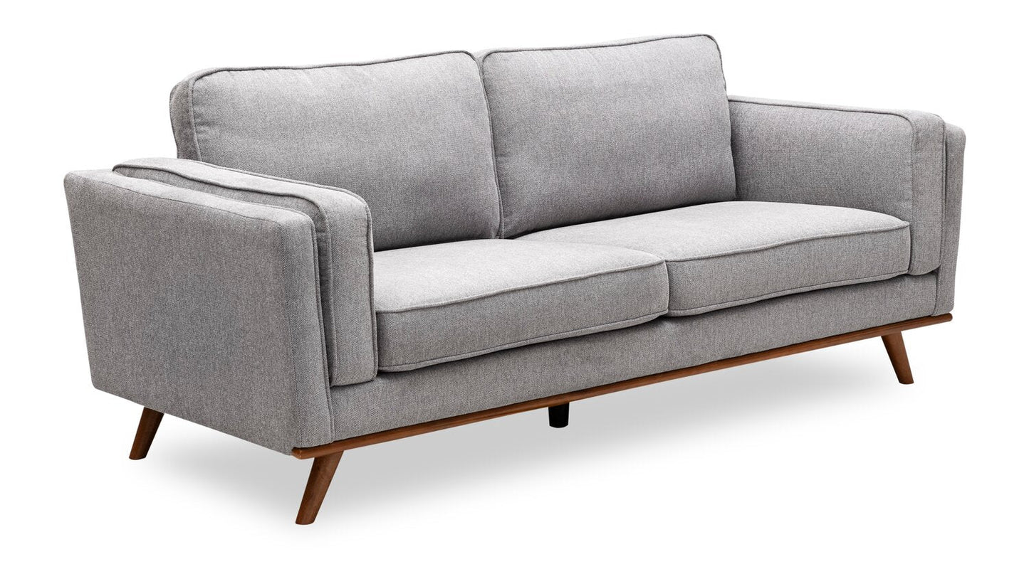 Kort & Co. Kassia 80" Linen-Look Fabric Condo Size Sofa with Wood Base and Legs - Grey | Sofa Kassia de Kort & Co. de 80 po de format condo en tissu d’apparence lin avec base et pattes en bois - gris