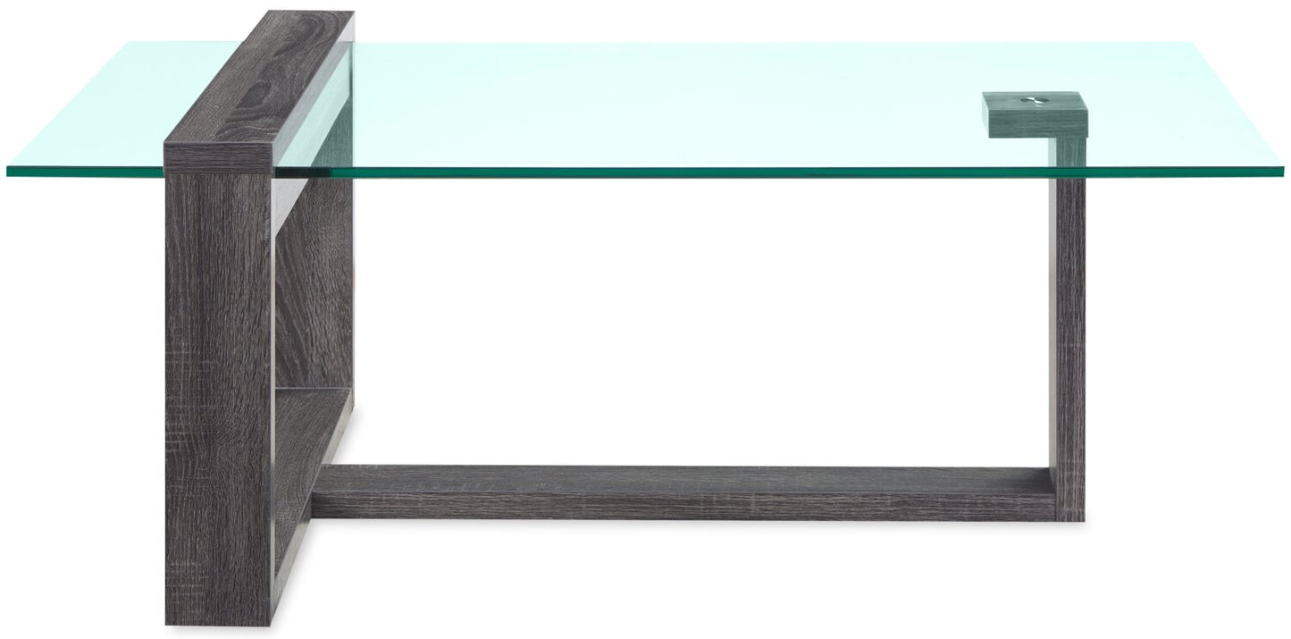 California 47.25" Modern Glass Top Coffee Table - Distressed Grey |Table à café moderne California de 47,25 po avec dessus en verre - gris vieilli