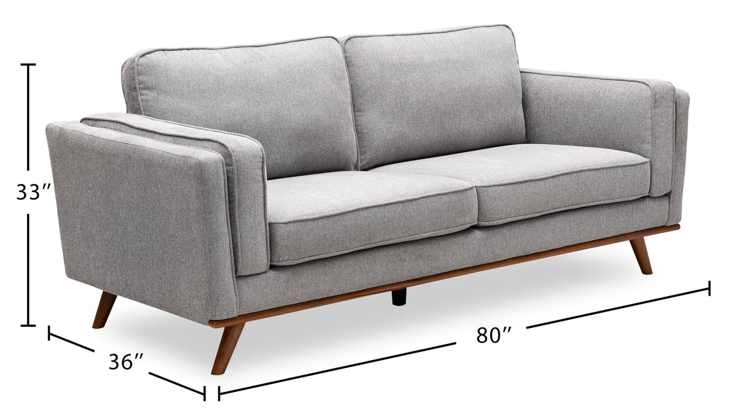 Kort & Co. Kassia 80" Linen-Look Fabric Condo Size Sofa with Wood Base and Legs - Grey | Sofa Kassia de Kort & Co. de 80 po de format condo en tissu d’apparence lin avec base et pattes en bois - gris