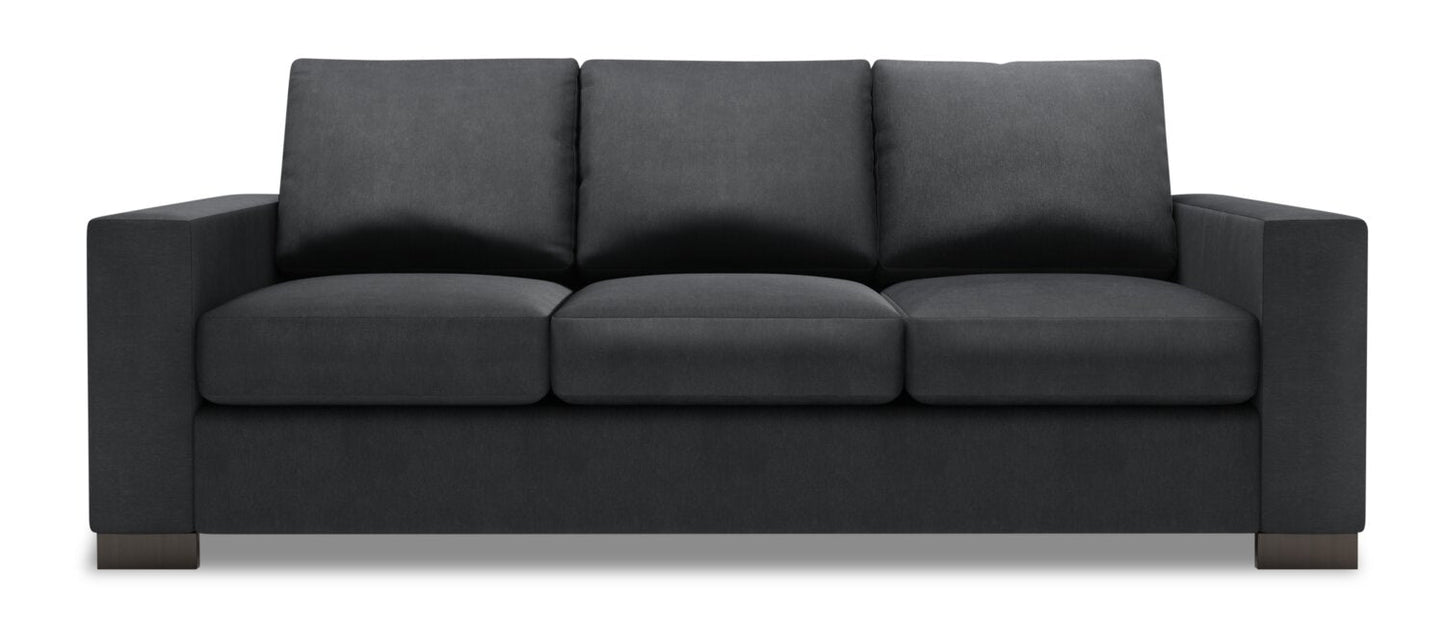 Made in Canada Customizable Sofa Lab Track 85" Linen-Look Fabric Sofa with Track Arms - Pax Pepper Grey | Sofa Track de Sofa Lab de 85 po fabriqué au Canada en tissu d’apparence lin avec accoudoirs rectilignes - gris Pax Pepper | TR102949