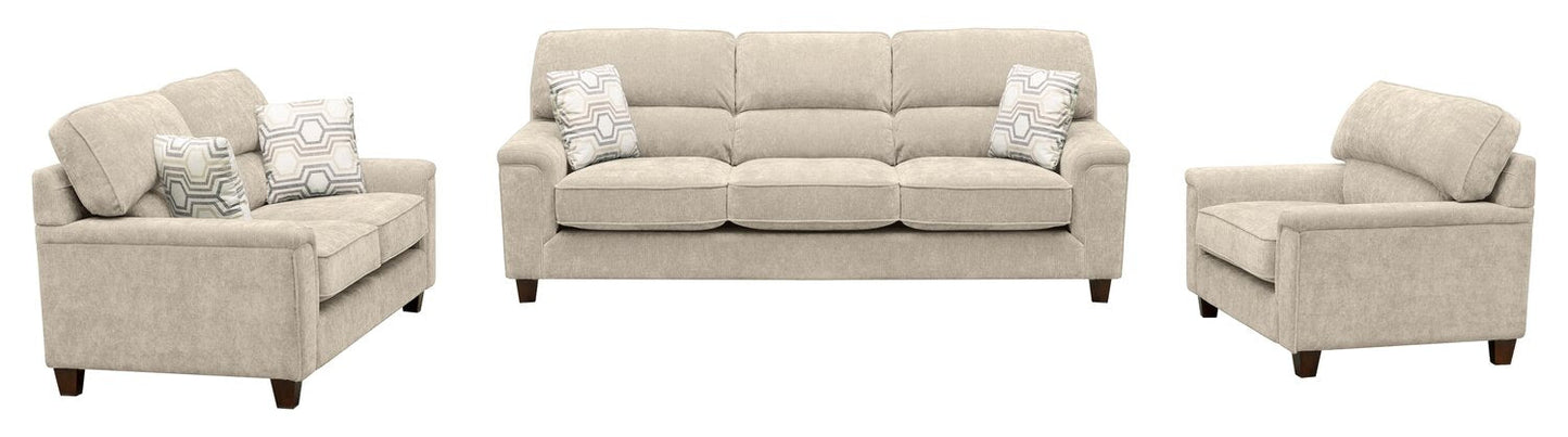 Lyric 88.1" Chenille Fabric Sofa with Reversible Seat Cushions, Accent Pillows and Wood Legs - Taupe | Sofa Lyric de 88,1 po en tissu de chenille avec coussins de siège réversibles, coussins décoratifs et pattes en bois - taupe