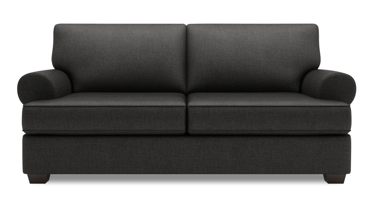 Made in Canada Customizable Sofa Lab Roll 76" Linen-Look Fabric Condo Size Sofa with Rolled Arms - Luna Kohl Grey | Sofa Roll de Sofa Lab de 76 po de format condo fabriqué au Canada en tissu d’apparence lin - gris Luna Kohl | RO092691
