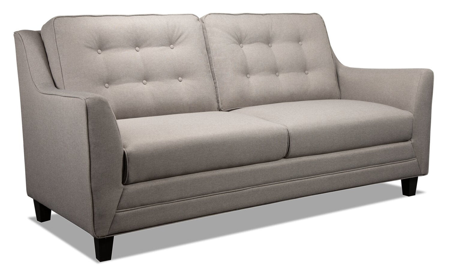 Novalee 75.5" Linen-Look Sofa with Flared Arms and Button Tufting - Taupe | Sofa Novalee de 75,5 po en tissu d’apparence lin avec accoudoirs évasés et capitonnage à boutons - taupe