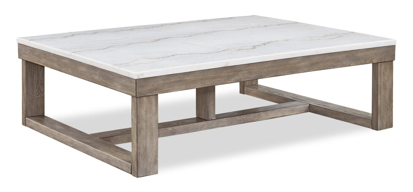 Corsa 56" Modern Coffee Table - Marble Top with Grey Brown Wood Base|Table à café moderne Corsa de 56 po - dessus en marbre avec base en bois gris-brun