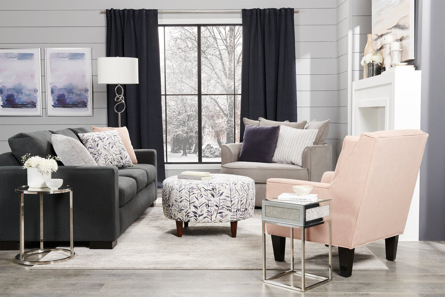 Made in Canada Customizable Sofa Lab Track 85" Linen-Look Fabric Sofa with Track Arms - Pax Pepper Grey | Sofa Track de Sofa Lab de 85 po fabriqué au Canada en tissu d’apparence lin avec accoudoirs rectilignes - gris Pax Pepper | TR102949